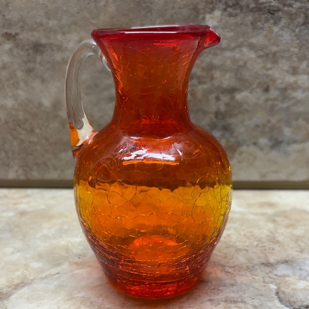 Vibrant Red and Orange crackle Glass Pitcher
